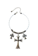 Colar Santina de aro prata com crucifixos de pedras black diamond e hematite