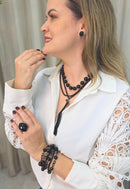 Colar Lisbete black com mix de bolas pretas e franjas de correntes