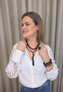 Colar Lisbete black com mix de bolas pretas e franjas de correntes