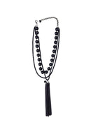 Colar Lisbete black com mix de bolas pretas e franjas de correntes