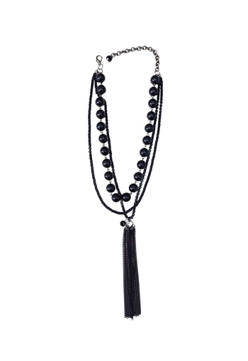 Colar Lisbete black com mix de bolas pretas e franjas de correntes