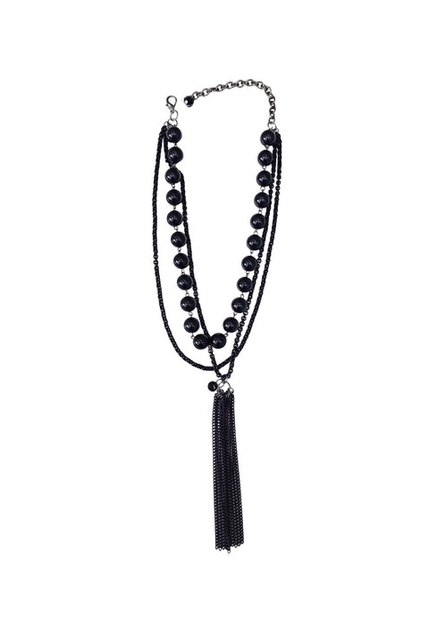Colar Lisbete black com mix de bolas pretas e franjas de correntes