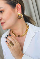 Colar Doha gold com bolas marrons e correntes douradas