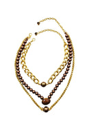 Colar Doha gold com bolas marrons e correntes douradas