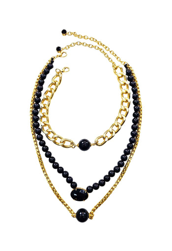 Colar Doha black com bolas pretas e correntes douradas