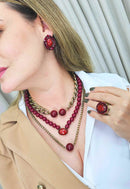 Colar Doha Red de bolas vermelhas e correntes ouro velho