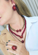 Colar Doha Red de bolas vermelhas e correntes ouro velho