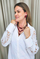 Colar Doha Red de bolas vermelhas e correntes ouro velho