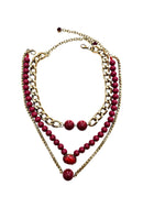 Colar Doha Red de bolas vermelhas e correntes ouro velho