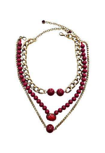 Colar Doha Red de bolas vermelhas e correntes ouro velho