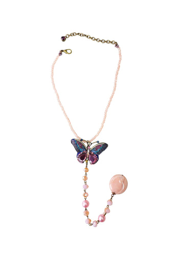Colar Rosalía de borboleta colorida com cristais e resinas rosa