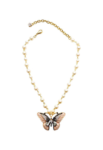 Colar de borboleta Marion esmaltada e com pedras grafite banhado no dourado