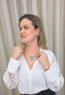 Colar Marion onix com pingente de borboleta esmaltada banhado no grafite