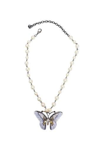 Colar Marion onix com pingente de borboleta esmaltada banhado no grafite