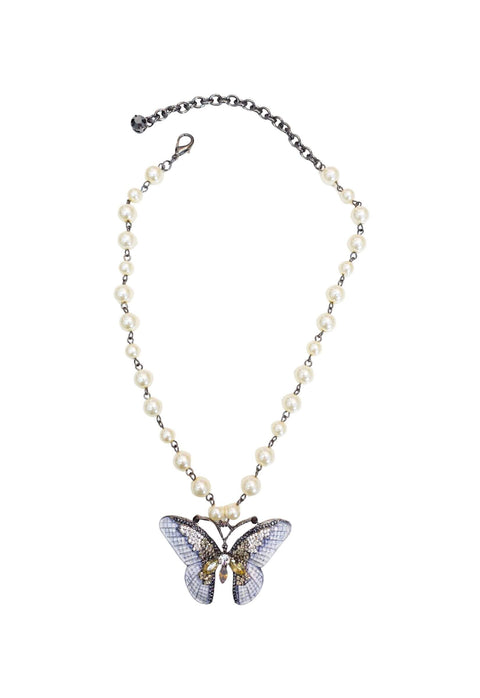 Colar Marion onix com pingente de borboleta esmaltada banhado no grafite