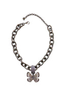 Colar Indira Glam: Com Borboleta e Pedras Hematite, Cristal e Black Diamond no Ônix | Look Sofisticado