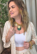 Colar Tropical Chic com pingente de peixes, conchas e estrela do mar e resina turquesa