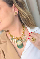 Colar Tropical Chic com pingente de peixes, conchas e estrela do mar e resina turquesa