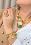 Colar Tropical Chic com pingente de peixes, conchas e estrela do mar e resina turquesa