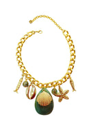 Colar Tropical Chic com pingente de peixes, conchas e estrela do mar e resina turquesa