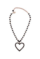 Colar Elisangela black com pingente de coração e pedras pretas