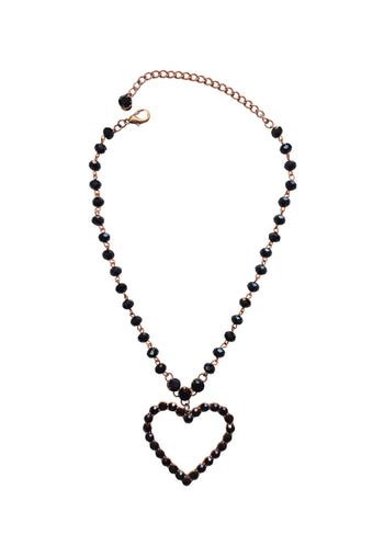 Colar Elisangela black com pingente de coração e pedras pretas