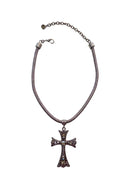 Colar de Cruz Janaína com Cordão e Pedras Grafite - Luxo Religioso Clássico