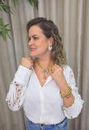 Colar Lolita de malha dourada e pingente com pedras pêssego