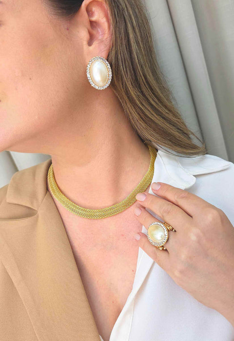 Colar Contemporânea de corrente de malha banhada no dourado