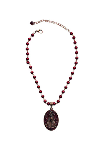 Colar Devoção vermelho com pingente de Nossa Senhora Aparecida banhado no vintage