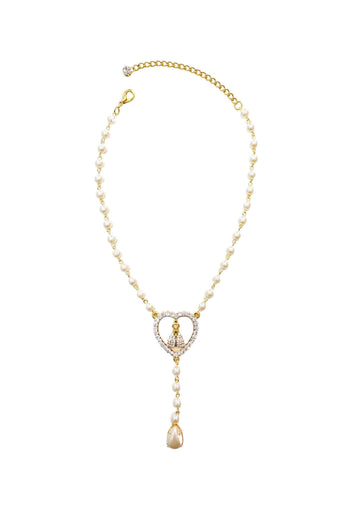 Colar Pérolas da Fé: Religioso com Nossa Senhora e Pérolas no Dourado | Sahara Acessórios