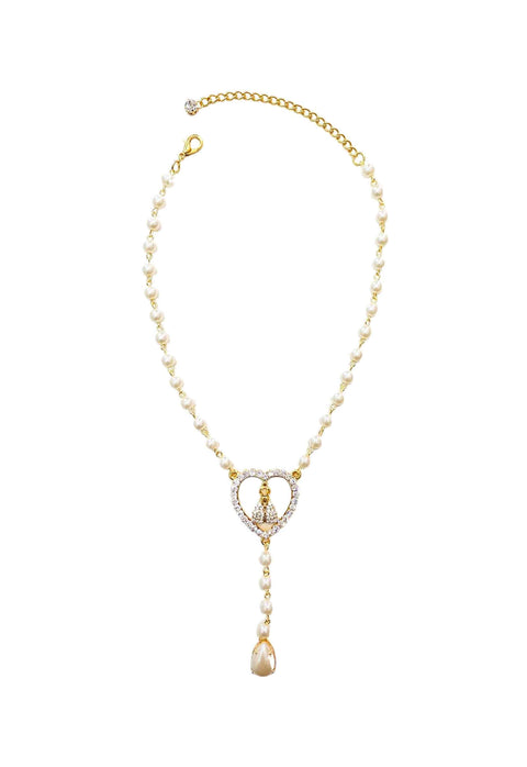 Colar Pérolas da Fé: Religioso com Nossa Senhora e Pérolas no Dourado | Sahara Acessórios