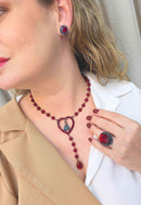 Colar Pérolas da Fé: Religioso com Nossa Senhora e Pérolas Vermelhas no Vintage | Bijuteria Fina