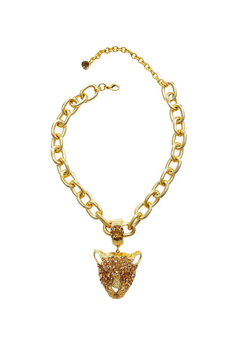Maxi Colar Aisha: Pingente de Onça com Elos Banhados no Dourado | Bijuteria Artesanal