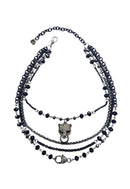 Colar Autêntica com mix de correntes pedras pretas e pingente de onça black diamond