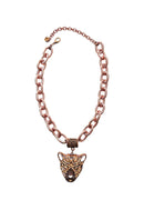 Maxi Colar Aisha: Com Pingente de Onça e Pedras Pêssego no Vintage | By Sahara Acessórios
