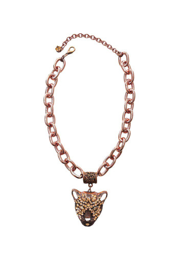 Maxi Colar Aisha: Com Pingente de Onça e Pedras Pêssego no Vintage | By Sahara Acessórios