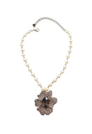 Colar Pérolas Maxi Flor Cinza Prata | Colar Janete