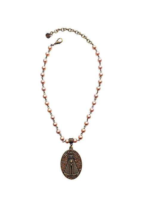 Colar Devoção ouro velho com pingente de Nossa Senhora Aparecida marrom banhado no vintage