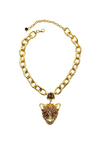 Maxi Colar Aisha gold com pingente de onça dourado e pedras light colorado topaz