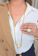 Colar Soberano: Estilo Longo de Veneziana e Maxi Pérola Banhado no Dourado | Estilo Atemporal