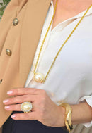 Colar Soberano: Estilo Longo de Veneziana e Maxi Pérola Banhado no Dourado | Estilo Atemporal