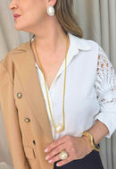 Colar Soberano: Estilo Longo de Veneziana e Maxi Pérola Banhado no Dourado | Estilo Atemporal