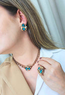 Colar Ravi Classic de perolas com pedras blue zircon e veneziana vintage