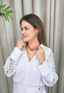 Colar Ravi Classic de perolas com pedras blue zircon e veneziana vintage