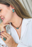 Colar Ravi Classic de perolas com pedras blue zircon e veneziana vintage