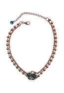Colar Ravi Classic de perolas com pedras blue zircon e veneziana vintage