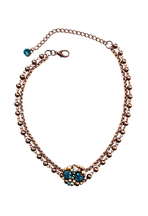 Colar Ravi Classic de perolas com pedras blue zircon e veneziana vintage