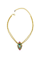 Colar Glaura: Com Pingente Oval de Pedras Coloridas e Venezianas no Dourado | Look de Festa