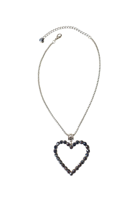 Colar Silene Silver com pingente de coração hematite e corrente veneziana prata
